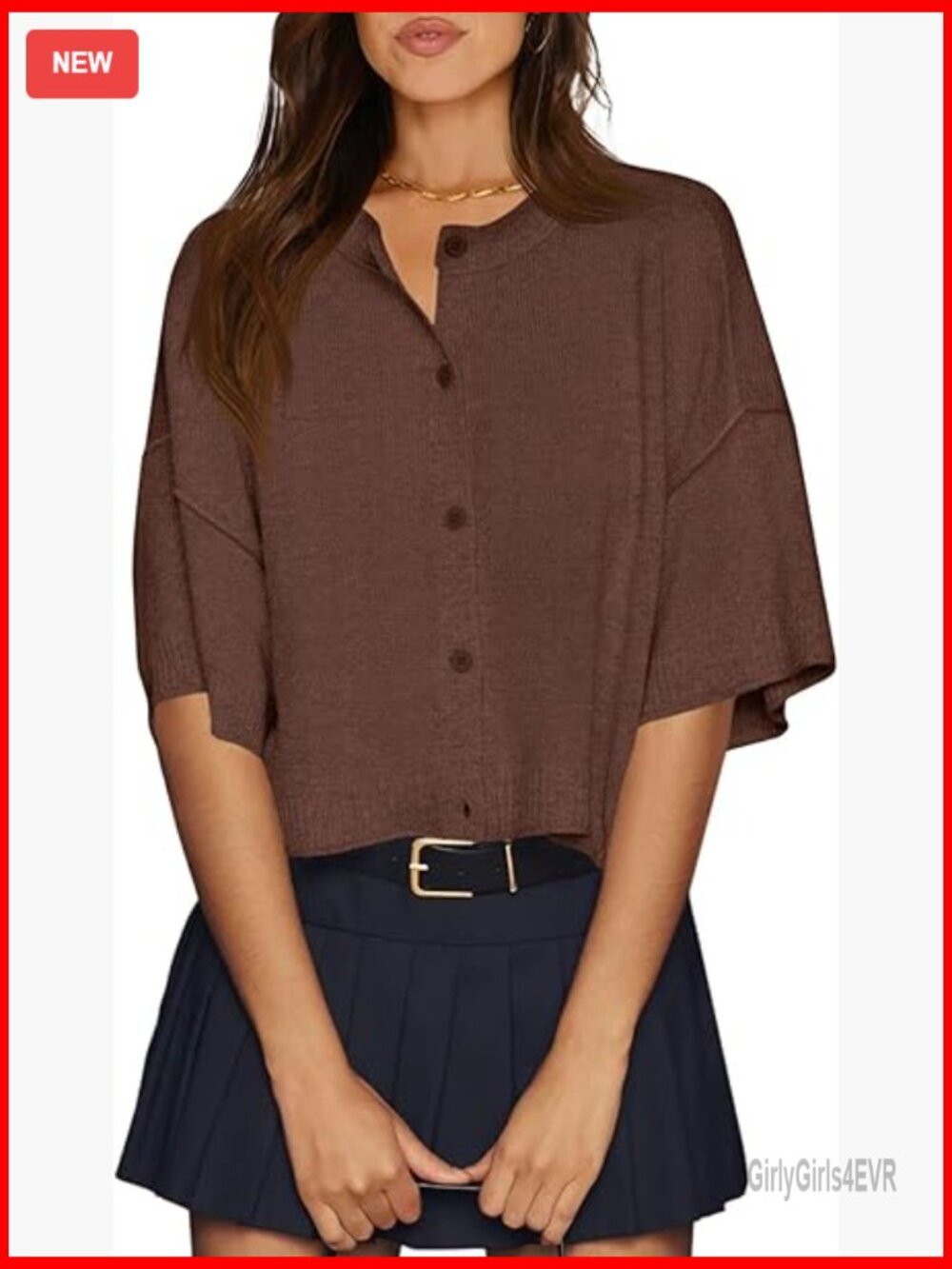 Oversized Cropped Cardigan Half Sleeve Ribbed Knit Lightweight Summer Top